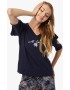 Γυναικεία Πυζάμα Minerva Splash Big Sizes 52151-7-100 με μονόχρωμο μπλουζάκι και εμπριμέ βερμούδα ΜΠΛΕ 